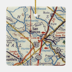 San Marcos Texas Vintage Karta Julgransprydnad Keramik