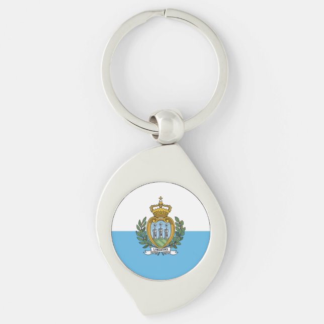 San Marino Flagga Swirl Silverfärgad Nyckelring (Framsidan)