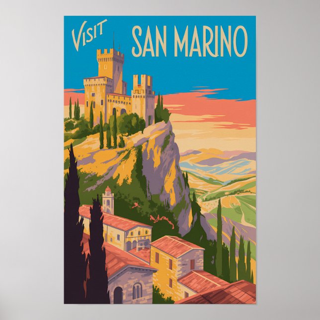 San Marino Slott Illustration Resa Konst Vintage Poster (Framsidan)