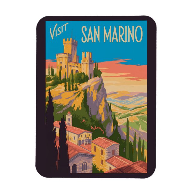San Marino slott illustration resekonst vintage Magnet (Vertikal)