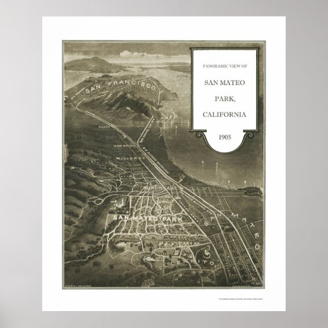 San Mateo Park, CA Panoramic Karta - 1905 Poster (Framsidan)