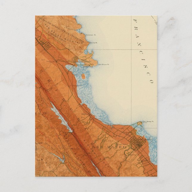 San Mateo quadrangle som visar intensitet, fel Vykort (Framsida)