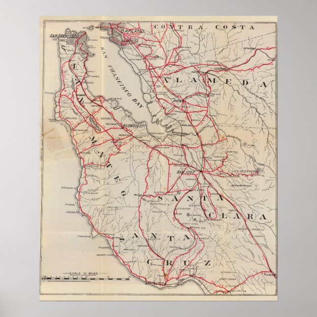 San Mateo, Santa Cruz, Santa Clara, Alameda Poster (Framsidan)