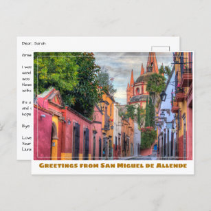 San Miguel de Allende Colorful Homes & Church Vykort
