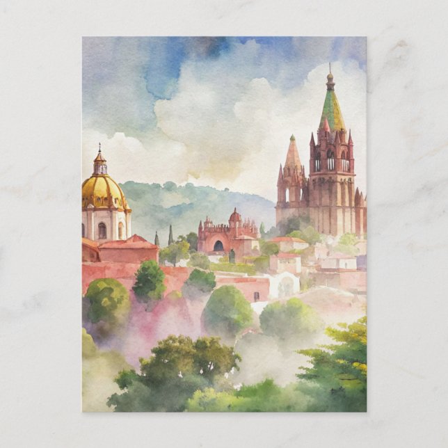 San Miguel de Allende Mexico Watercolor Vykort (Framsida)