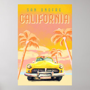 San Onofre, California Sunset. Surfa för Vintage a Poster