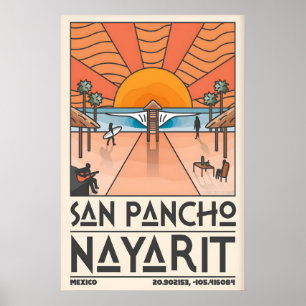 San Pancho Nayarit Resebroschyr Retro Strandscen Poster