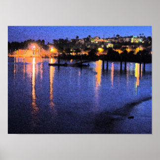 San Pedro Marina i Night Watercolor Poster