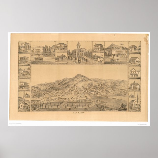San Rafael, CA. Panoramisk Karta (1576A) Poster (Framsidan)
