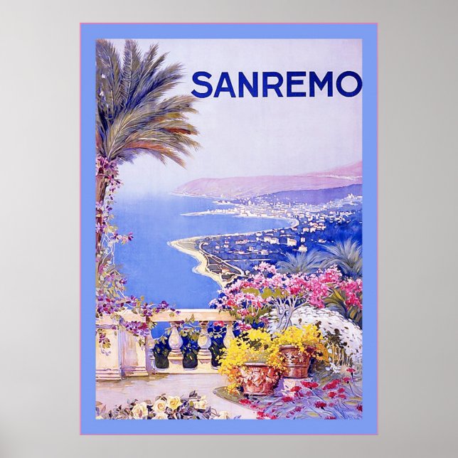 San Remo ~ Vintage Italienska reseaffischer Poster (Framsidan)