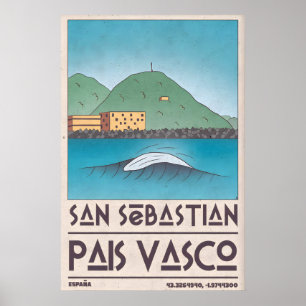 San Sebastian konsttryck Curling Wave, Mid Century Poster
