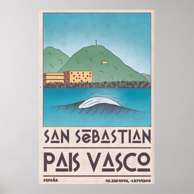 San Sebastian konsttryck Curling Wave, Mid Century Poster (Framsidan)