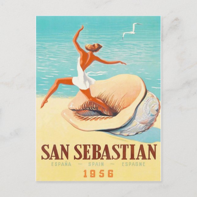 San Sebastian, kvinna kommer från ett skal Vykort (Framsida)