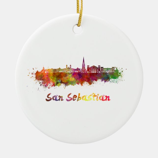 San Sebastian skyline i vattenfärg Julgransprydnad Keramik (Framsidan)
