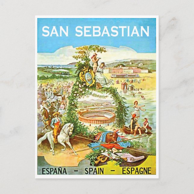 San Sebastian, Spanien, vintage konst, resa Vykort (Framsida)