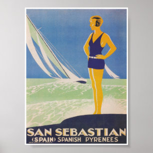 San Sebastian Spanien Vintage resor Poster