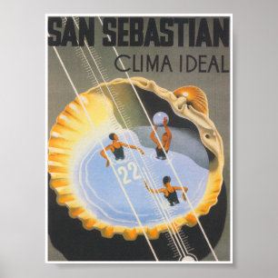 San Sebastian Spanien Whimsical Vintage resor Poster