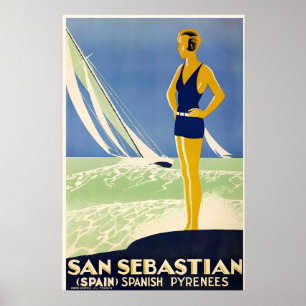 San Sebastian Spanska Pyrenéerna Spanien Vintage Poster