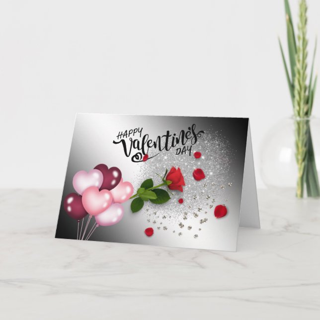  San Valentín con purpurina y rosas  Kort (Framsida)