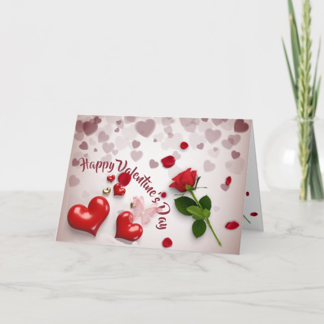  San Valentín con rosa y corazones Kort (Framsida)