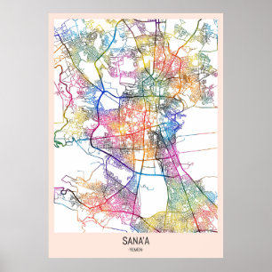 Sana'a Yemen City Karta Poster