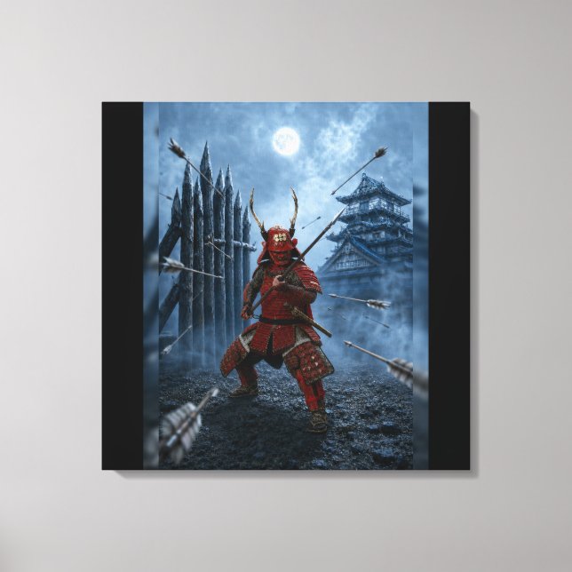 Sanada Yukimura Samurajrustning Blå Månad 24x24 Canvastryck (Framsida)