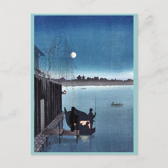 Sanbashi-bron i Fukugawa nattetid Ukiyoe Vykort (Framsida)