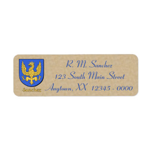 Sanchez Heraldic Shield Returadress Etikett