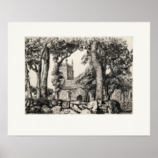 Sancreed Church Cornwall, Eleanor Hughes Nytryck Poster