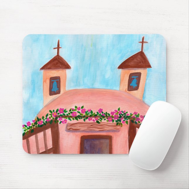 Sanctuario de Chimayo Church Colorful Watercolor Musmatta (Med mus)
