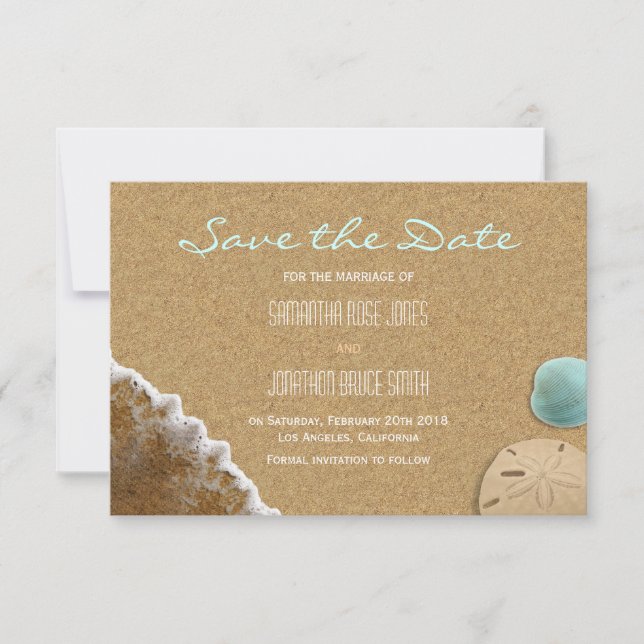 Sand and and Snäckas Beach Save Date Card Spara Datumet (Framsida)