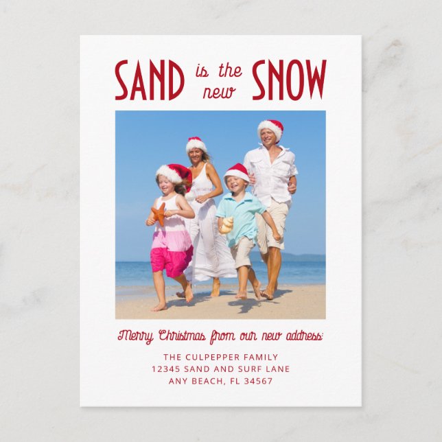 Sand är den nya snön Foto Flyttningskungörelse Vykort (Framsida)