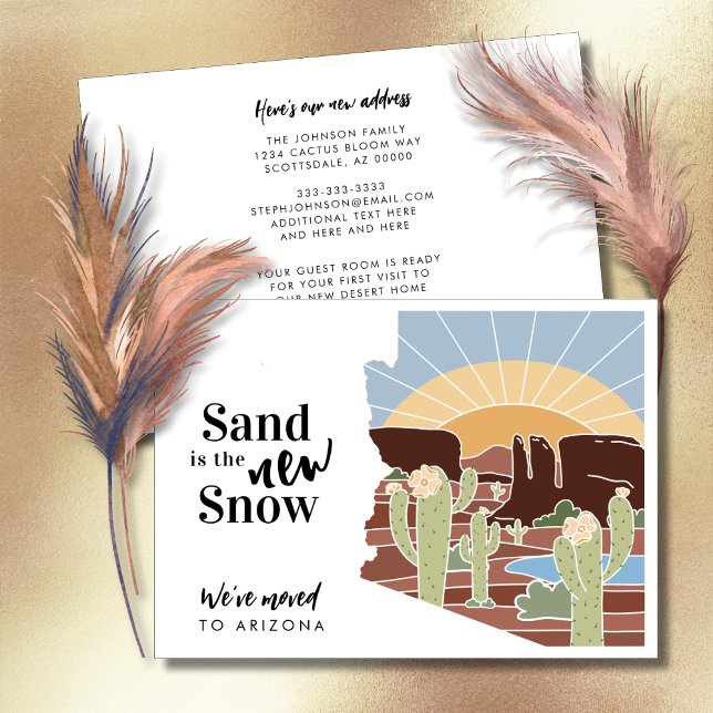 Sand är Nya adress New Snö Arizona Meddelande (Sand is the New Snow We Moved to Arizona New Address Card Announcement)