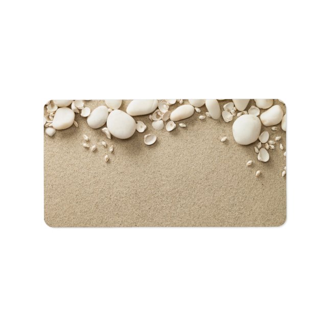 Sand, Beach-bakgrund med Snäckor och stenar Adressetikett (Framsidan)