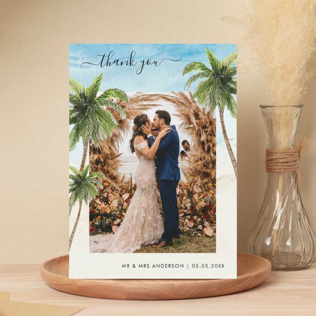 Sand Beach Destination Wedding för Tropical Handfl Tack Kort (Skapare uppladdad)