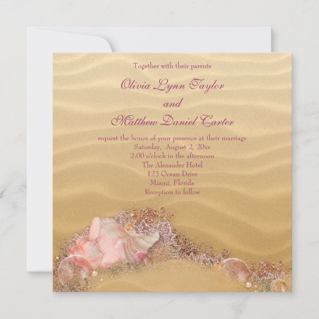Sand Beach Seashells Beach Wedding Inbjudningar (Framsida)