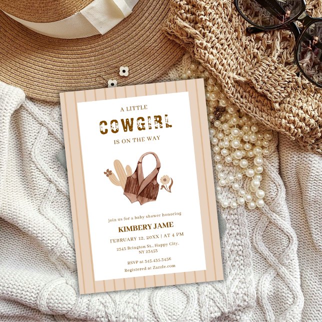 Sand Beige Boho Western Cactus Cowgirl Baby Shower Inbjudningar (Sand Beige Boho Western Cactus Cowgirl Baby Shower Invitation)