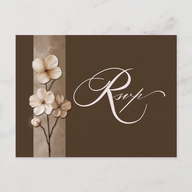 Sand Beige Hand Drawn Floral Botanical RSVP Vykort (Framsida)