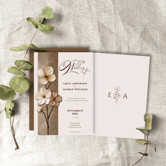 Sand Beige Hand Drawn Floral Botanical Wedding Inbjudningar (Skapare uppladdad)