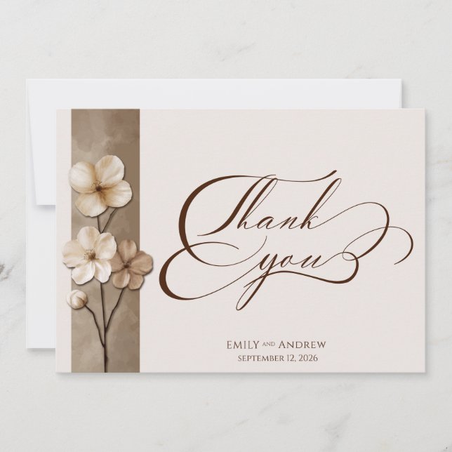 Sand Beige Hand Drawn Floral Botanical Wedding Tack Kort (Framsida)