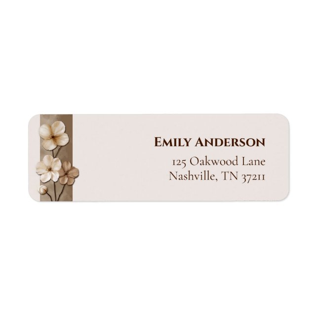 Sand Beige Handritad Blommig Botanisk Returadress Etikett (Framsidan)