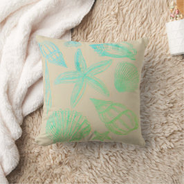 Sand Beige Snäckskal Ombre Aqua Kustnära Strandhus Kudde