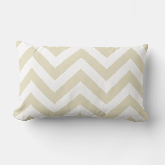 Sand Beige Vit Stor Chevron Sicksackmönster Lumbarkudde (Framsida)