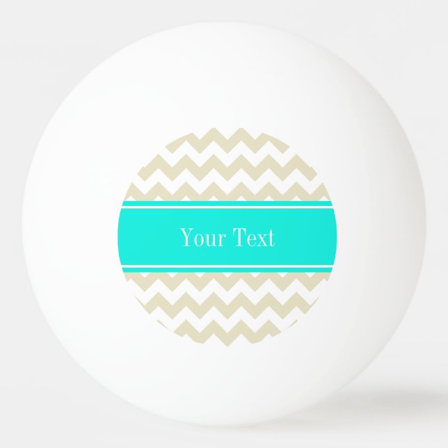 Sand Beige White Chevron Bright Aqua Namn Monogram Pingisboll (Framsidan)