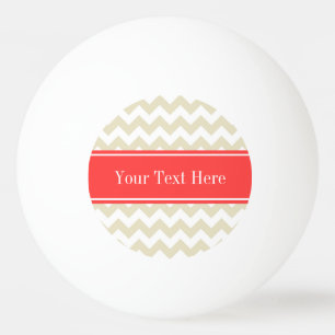 Sand Beige White Chevron Coral Red Namn Monogram Pingisboll