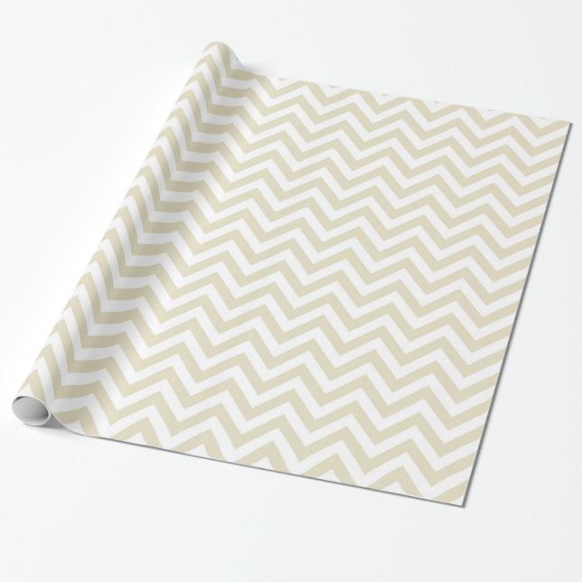 Sand Beige White Large Chevron ZigZag Mönster Presentpapper (Utrullad)