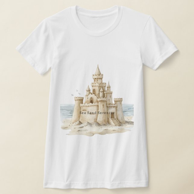 Sand Castle Beach Sea Sand Serenity T Shirt (Laydown)