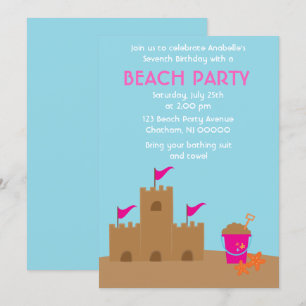 Sand Castle Strand och sommarens födelsedagsfest Inbjudningar