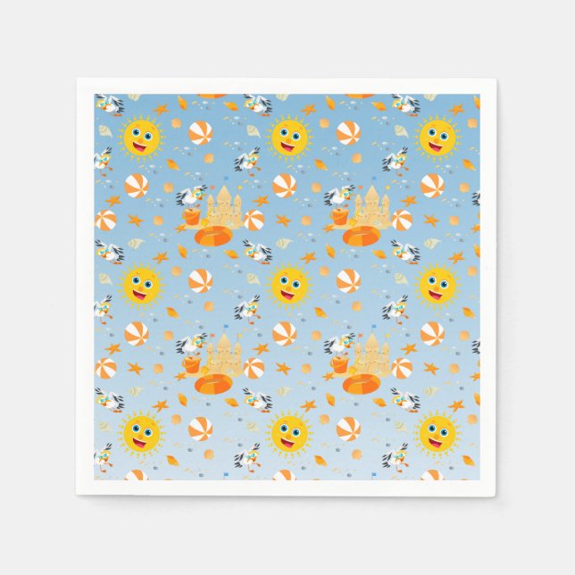 Sand castle-stranden roligt pojke födelsedagsfest pappersservett (Framsidan)