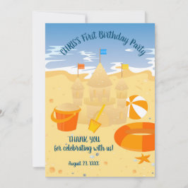 Sand castle-stranden roligt pojke födelsedagsfest tack kort